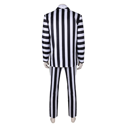 Free Shipping For_eetlejuice 2024 Movie Beetlejuice Black and White Striped Suit Party Carnival Halloween Cosplay Costume