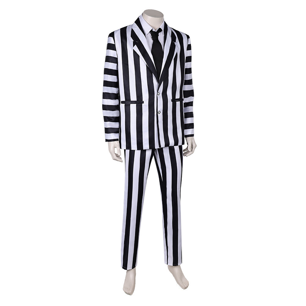 Free Shipping For_eetlejuice 2024 Movie Beetlejuice Black and White Striped Suit Party Carnival Halloween Cosplay Costume