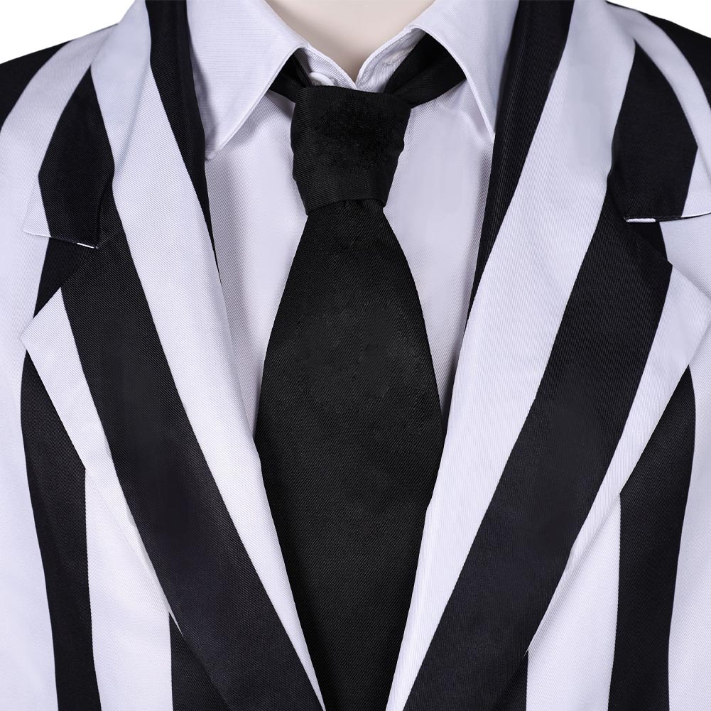 Free Shipping For_eetlejuice 2024 Movie Beetlejuice Black and White Striped Suit Party Carnival Halloween Cosplay Costume