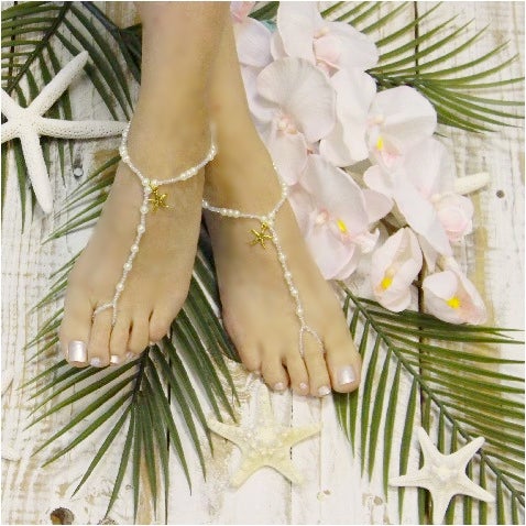 KEY WEST wedding starfish  barefoot sandals - gold