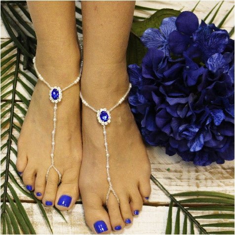 SAPPHIRE beaded barefoot sandals  - royal blue