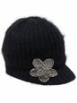 Angora Knit Newsboy Hat With Beaded Flower