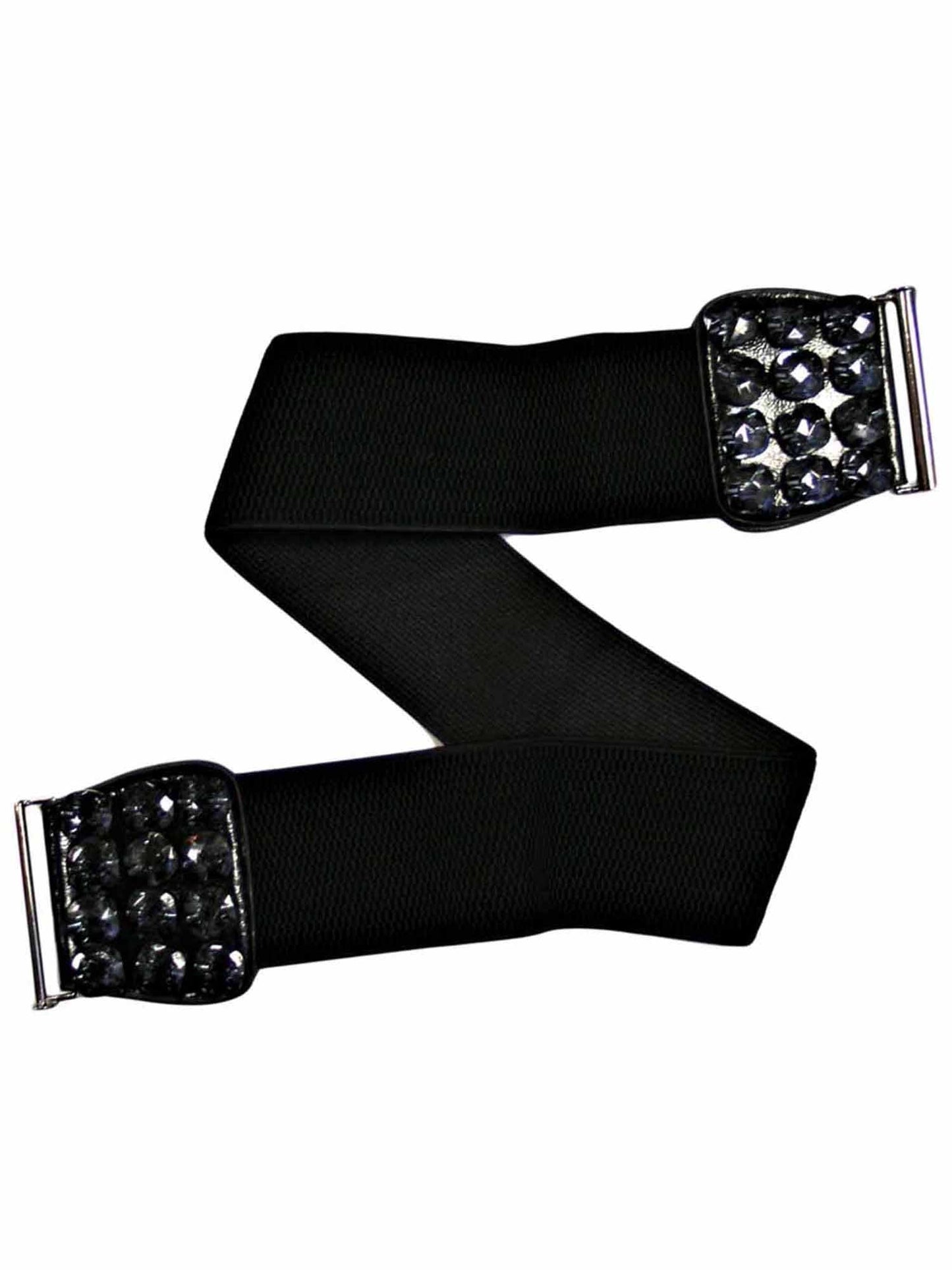 Black Elastic Waist Belt With Smoky Black Gems