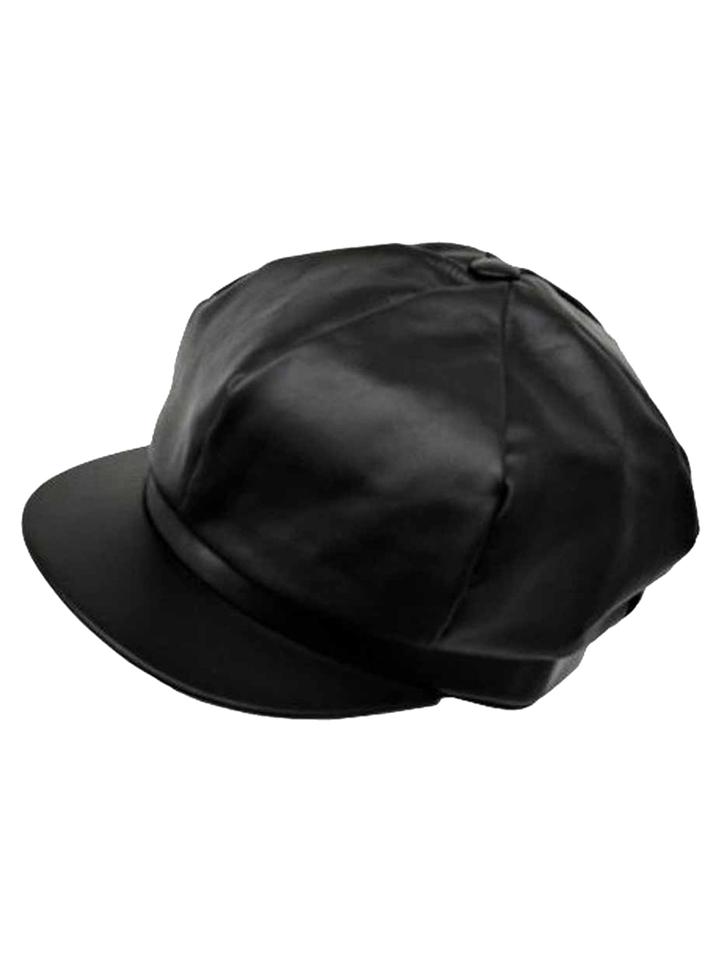 Black Genuine Leather 6 Panel Newsboy Cap Hat