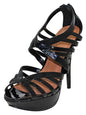 Womens Black Patent Leather Strappy Sandal Pumps