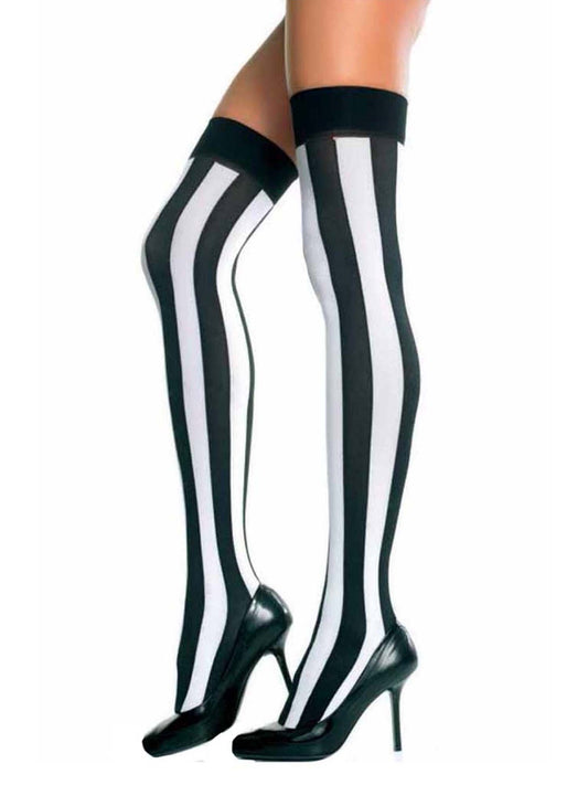 Black & White Vertical Stripe Thigh High Stockings