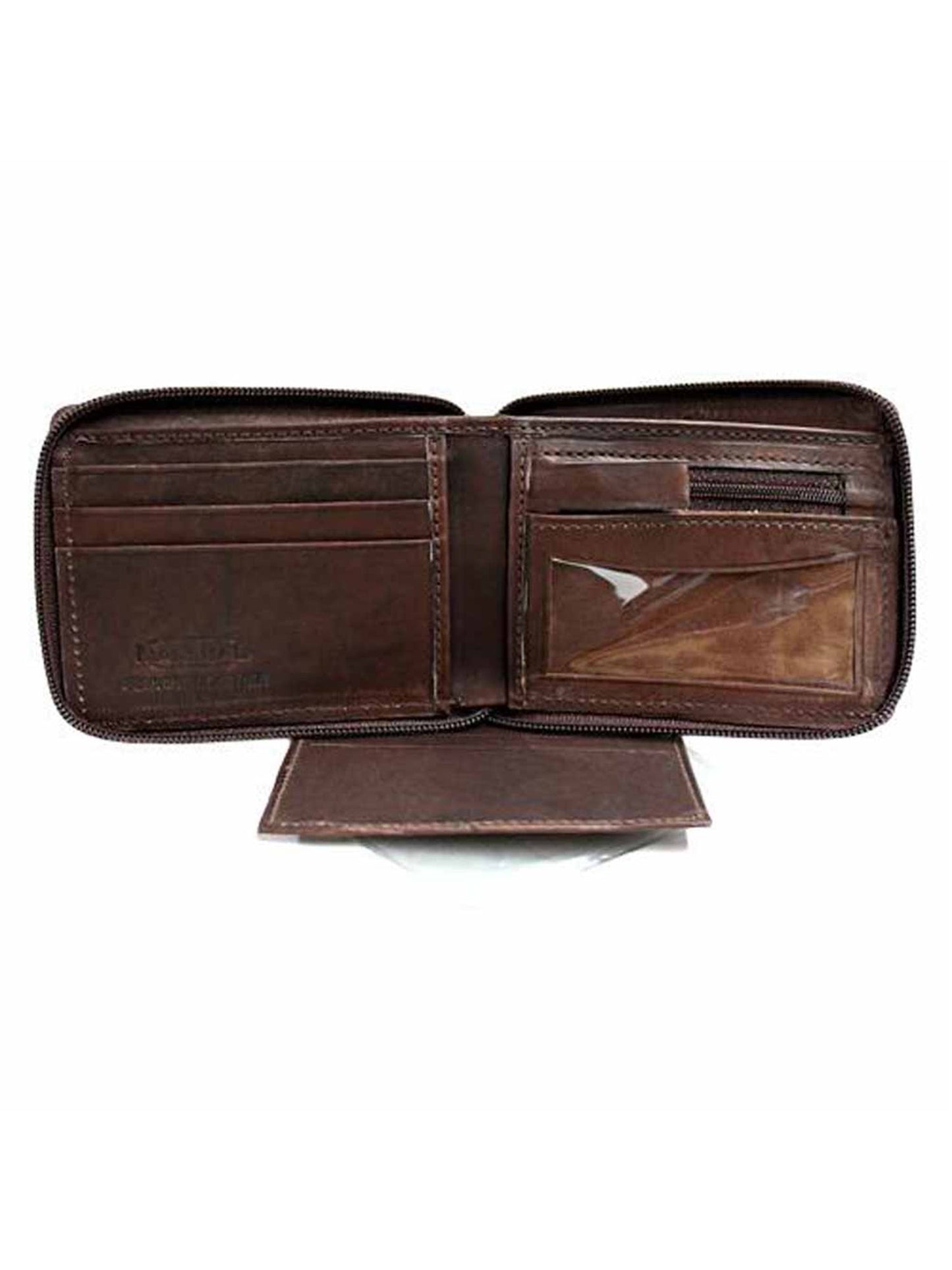 Leather Mens Zipper Wallet With Photo Coin & CC Slots