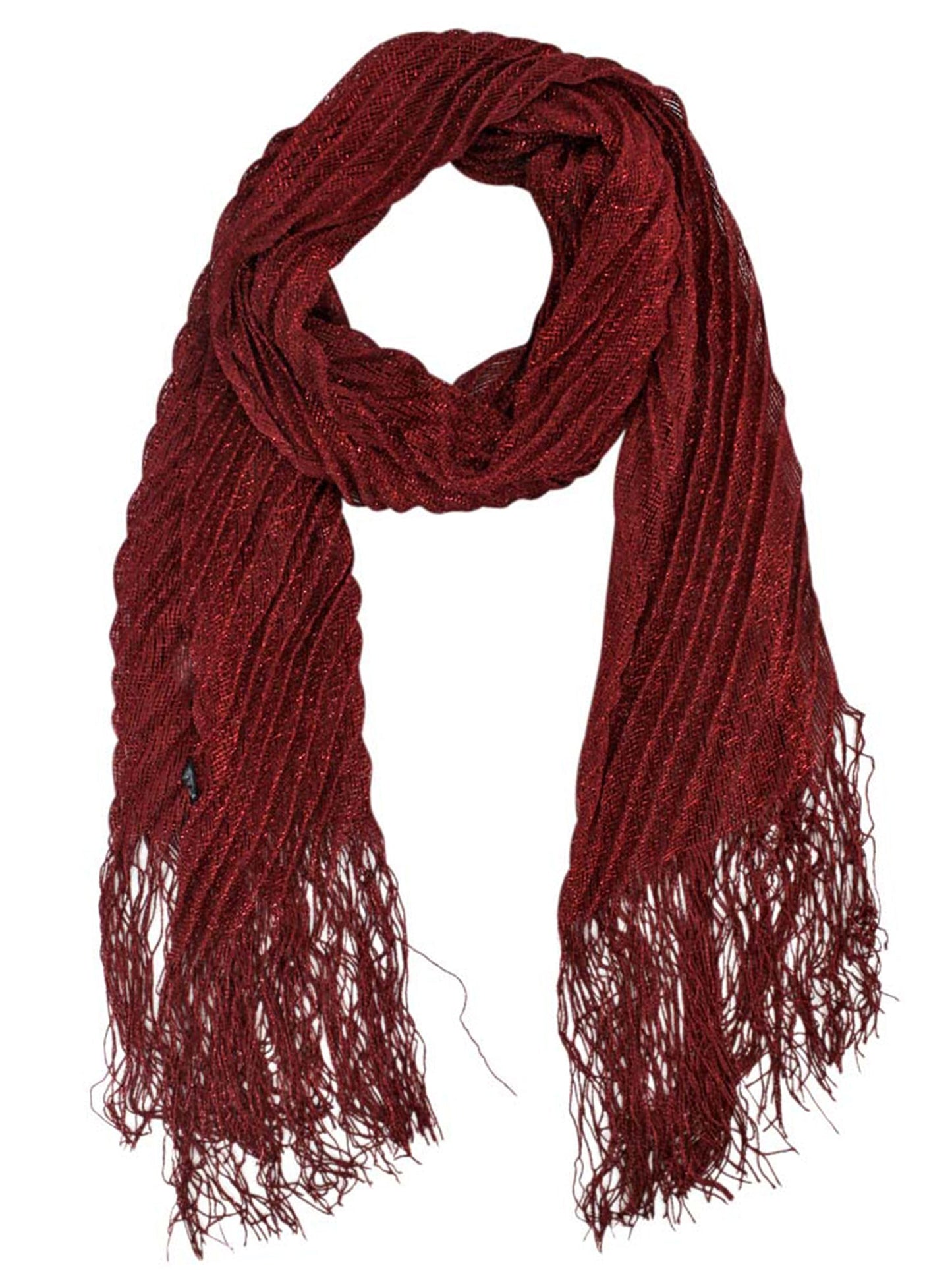 Metallic Pleated Long Fringed Scarf