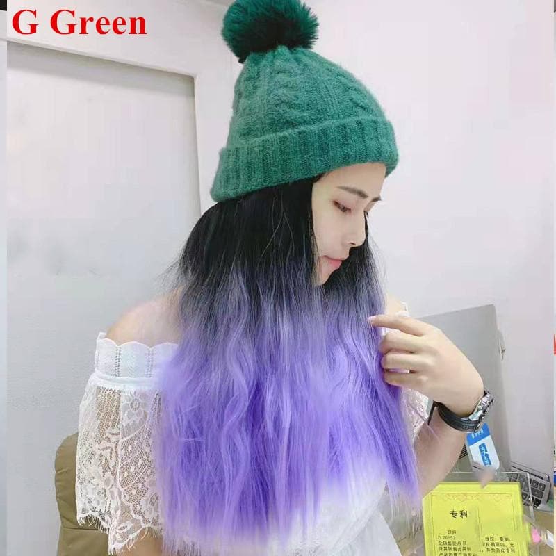 Free Shipping For Hivava Colorful Knitting Hat With Removable Long Curly Wig 6