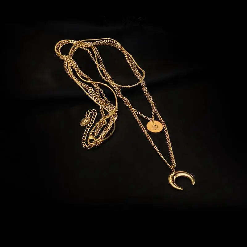 Free Shipping For Moon Three Layer Golden Layer Necklace