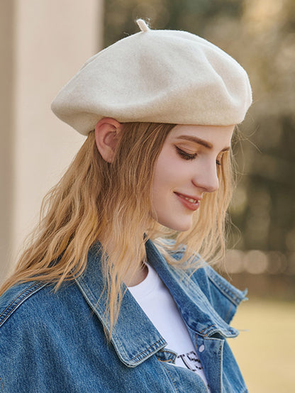 Simple Wool Solid Color Beret Hat-Homeunderwear