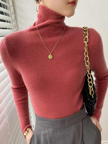 New Fashion Simple Skinny Long Sleeves Solid Color Sweater Tops-Homeundewear