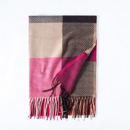 British Style Imitated Cashmere Plaid Tassled Shawl Scarf