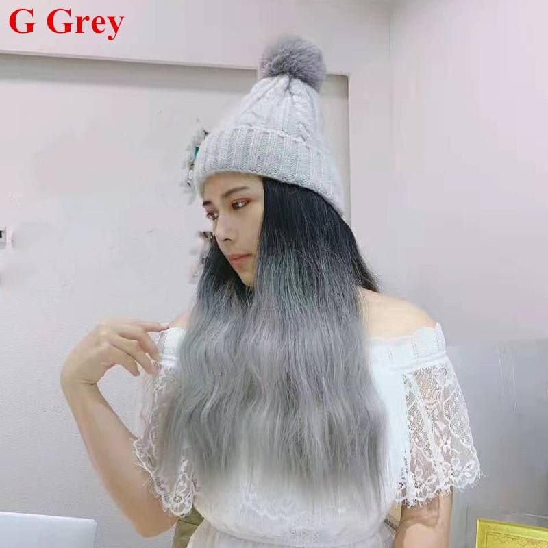 Free Shipping For Hivava Colorful Knitting Hat With Removable Long Curly Wig 4