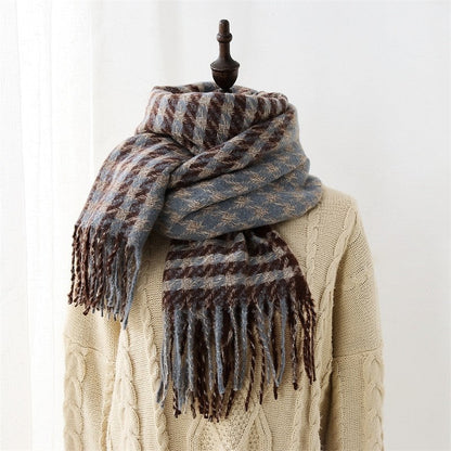 Imitated Cashmere Houndstooth Tassled Shawl Scarf