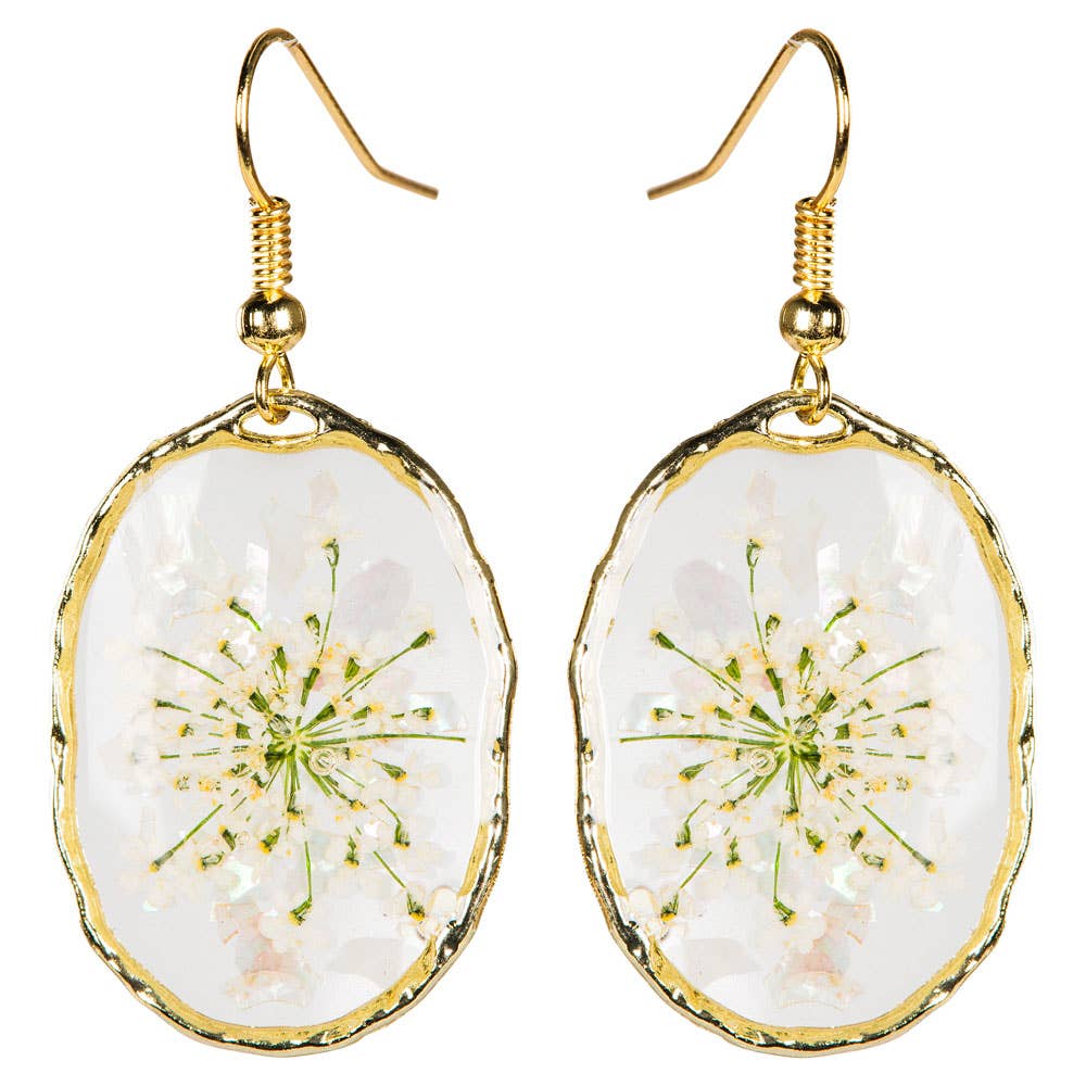 Free Shipping For DRIED FLOWER OVAL EARRINGS