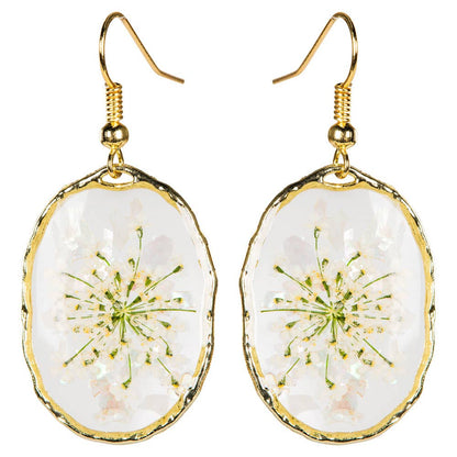 Free Shipping For DRIED FLOWER OVAL EARRINGS