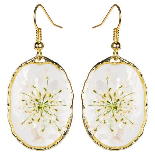 Free Shipping For DRIED FLOWER OVAL EARRINGS