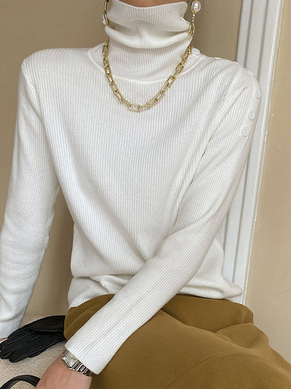 Casual Skinny Long Sleeves Solid Color High-Neck Sweater Tops-Homeunderwear