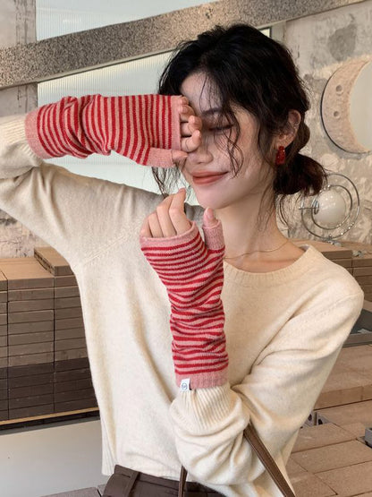 Casual Keep Warm Striped Gloves Accessories-Homeunderwear