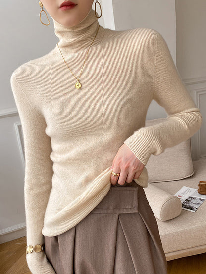 Simple Skinny Solid Color High-Neck Sweater Tops Pullovers-Homeunderwear