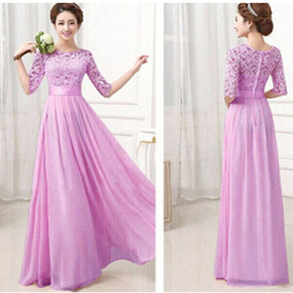 Clearance Lace Chiffon Patchwork High Waist Half Sleeves Long Party Dress