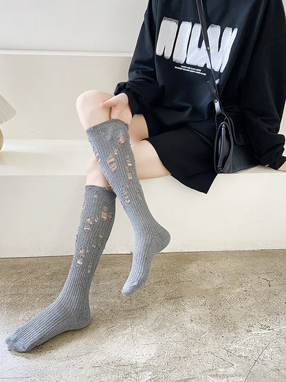 Fashion Hollow Solid Color Socks Accessories-Homeunderwear