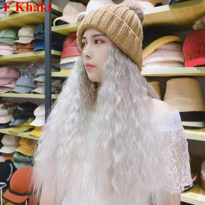 Free Shipping For Hivava Colorful Knitting Hat With Removable Long Curly Wig 3