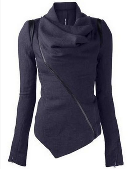 Clearance Oblique Zipper Shawl Collar Solid Short Slim Coat