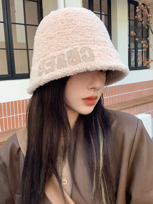 Casual Keep Warm Solid Color Letter Applique Bucket Hat-Homeunderwear