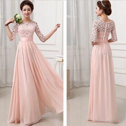 Clearance Lace Chiffon Patchwork High Waist Half Sleeves Long Party Dress