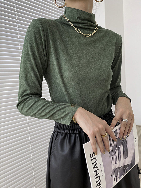 New Fashion Casual Long Sleeves Solid Color Half Turtleneck T-Shirts Tops-Homeundewear