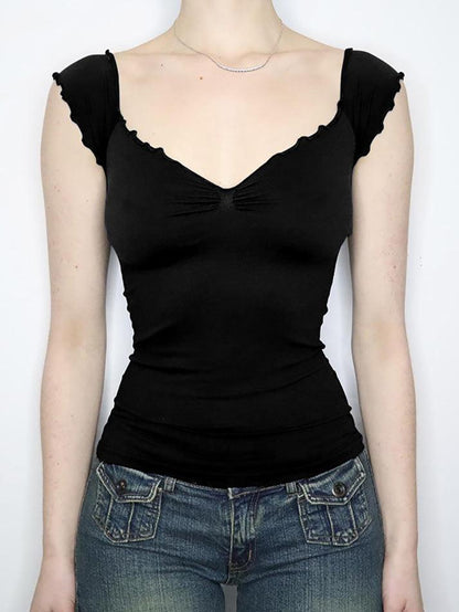 V-Neck Short Sleeve Backless Top