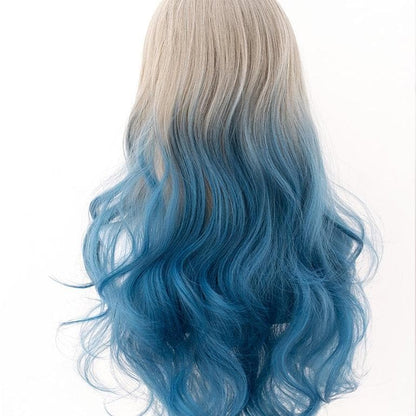 Free Shipping For Hivava White Blue Mixed Large Wavy Long Curly Wig