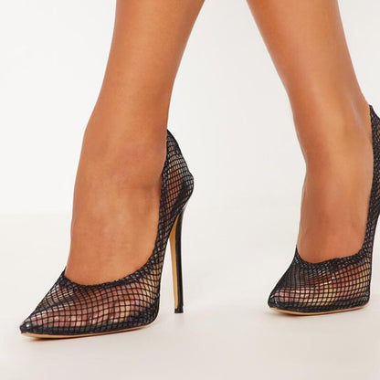 Sexy Mesh Cutout Pointed Toe Stiletto Heel Pumps