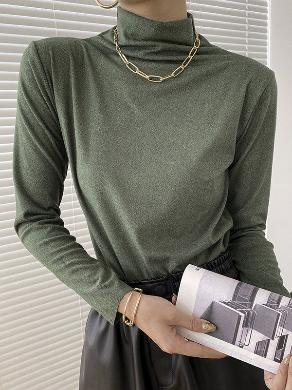 New Fashion Casual Long Sleeves Solid Color Half Turtleneck T-Shirts Tops-Homeundewear