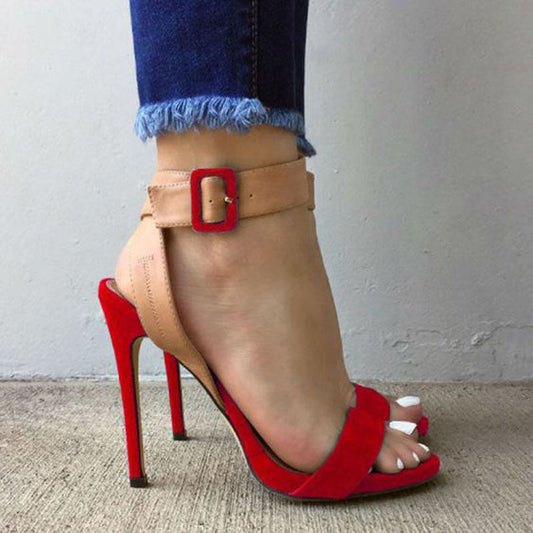 Casual Suede Open Toe Buckle High Heel Sandals