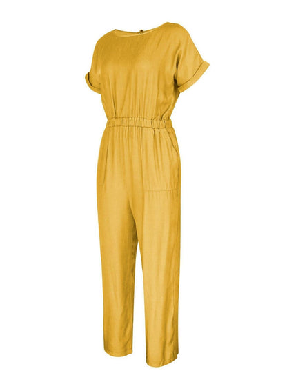 Back Detail Short Sleeve Jumpsuit In Yellow