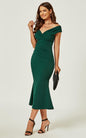 Bardot Pleated Midi Dress In Dark Green