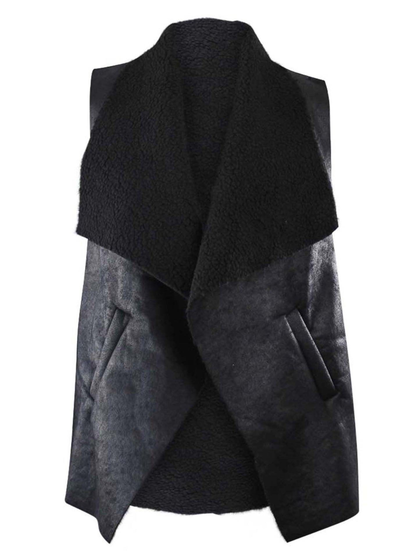 Vegan Leather Fur Lined Vest With Collar