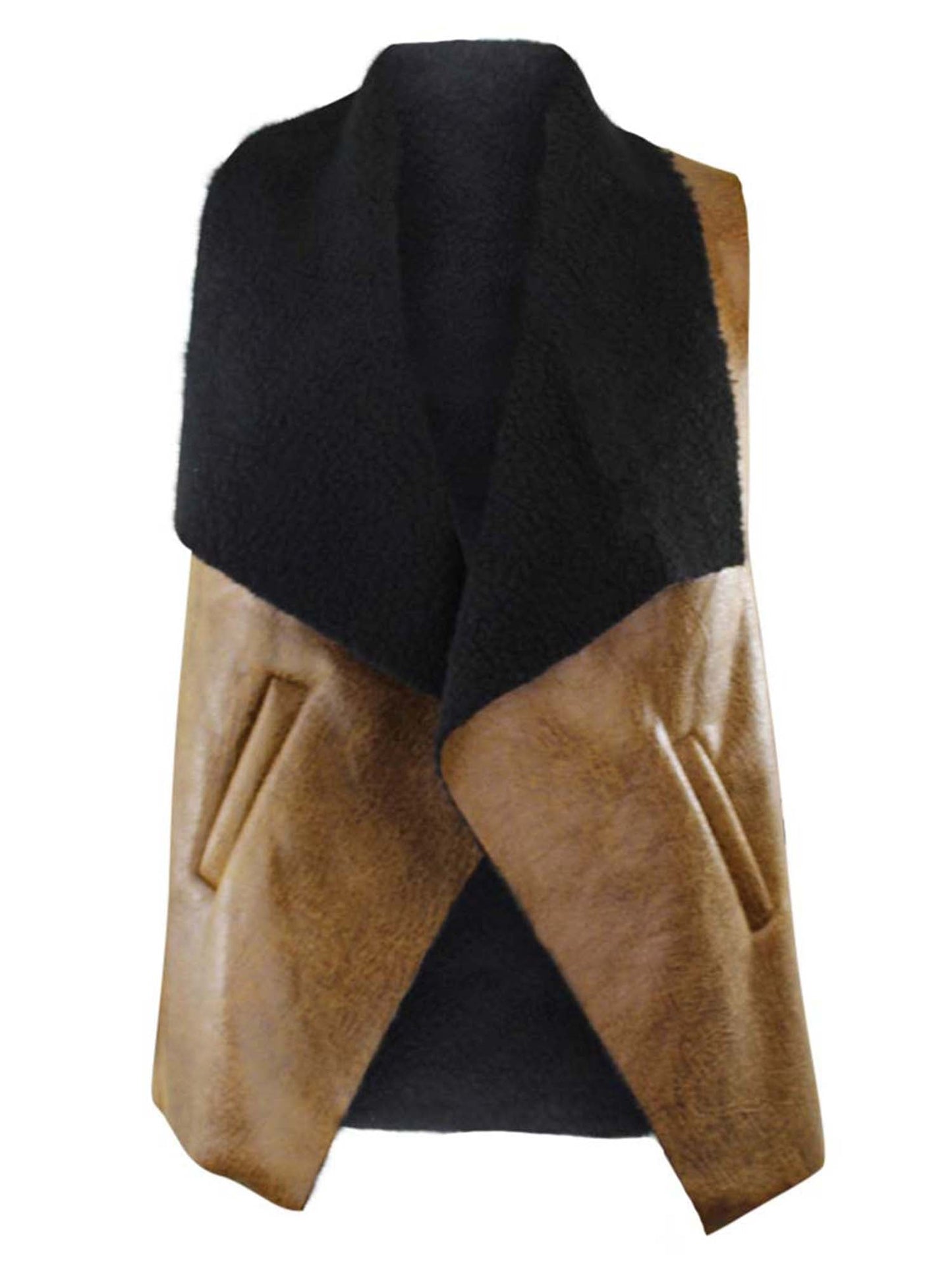 Vegan Leather Fur Lined Vest With Collar