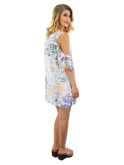 White Paisley Cold Shoulder Sundress Cover Up