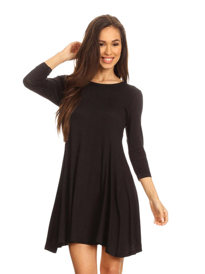 Jersey Knit Long Sleeve Flared Swing Dress