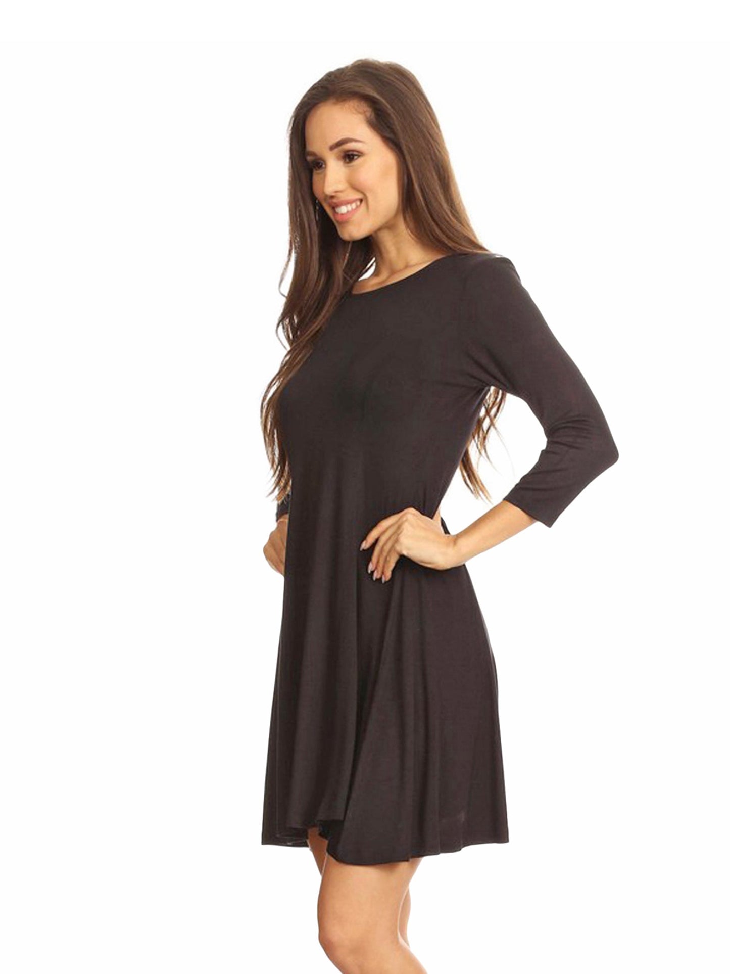 Jersey Knit Long Sleeve Flared Swing Dress