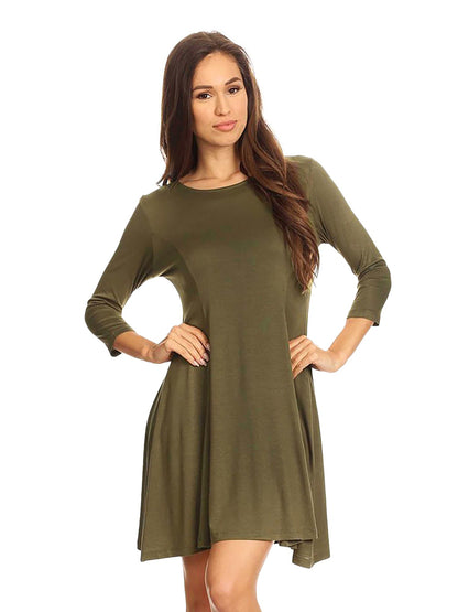 Jersey Knit Long Sleeve Flared Swing Dress