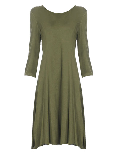 Jersey Knit Long Sleeve Flared Swing Dress