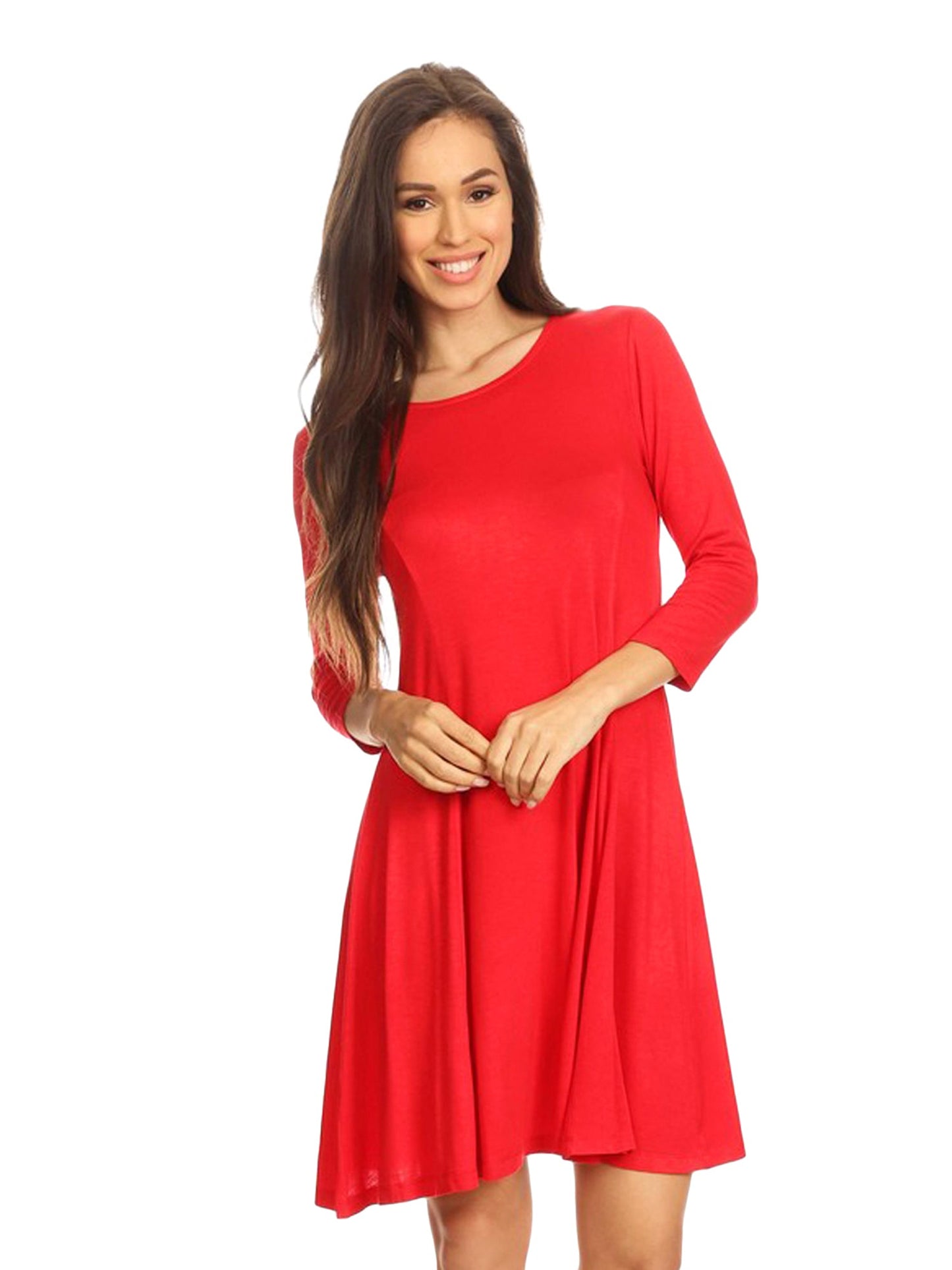 Jersey Knit Long Sleeve Flared Swing Dress