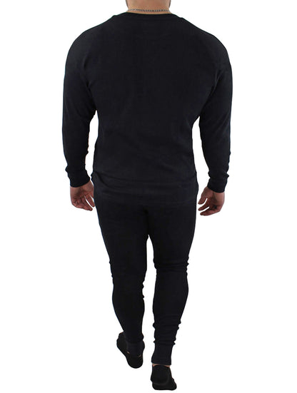 Mens Black Thermal Crew Neck Big & Tall Long Johns Underwear Set