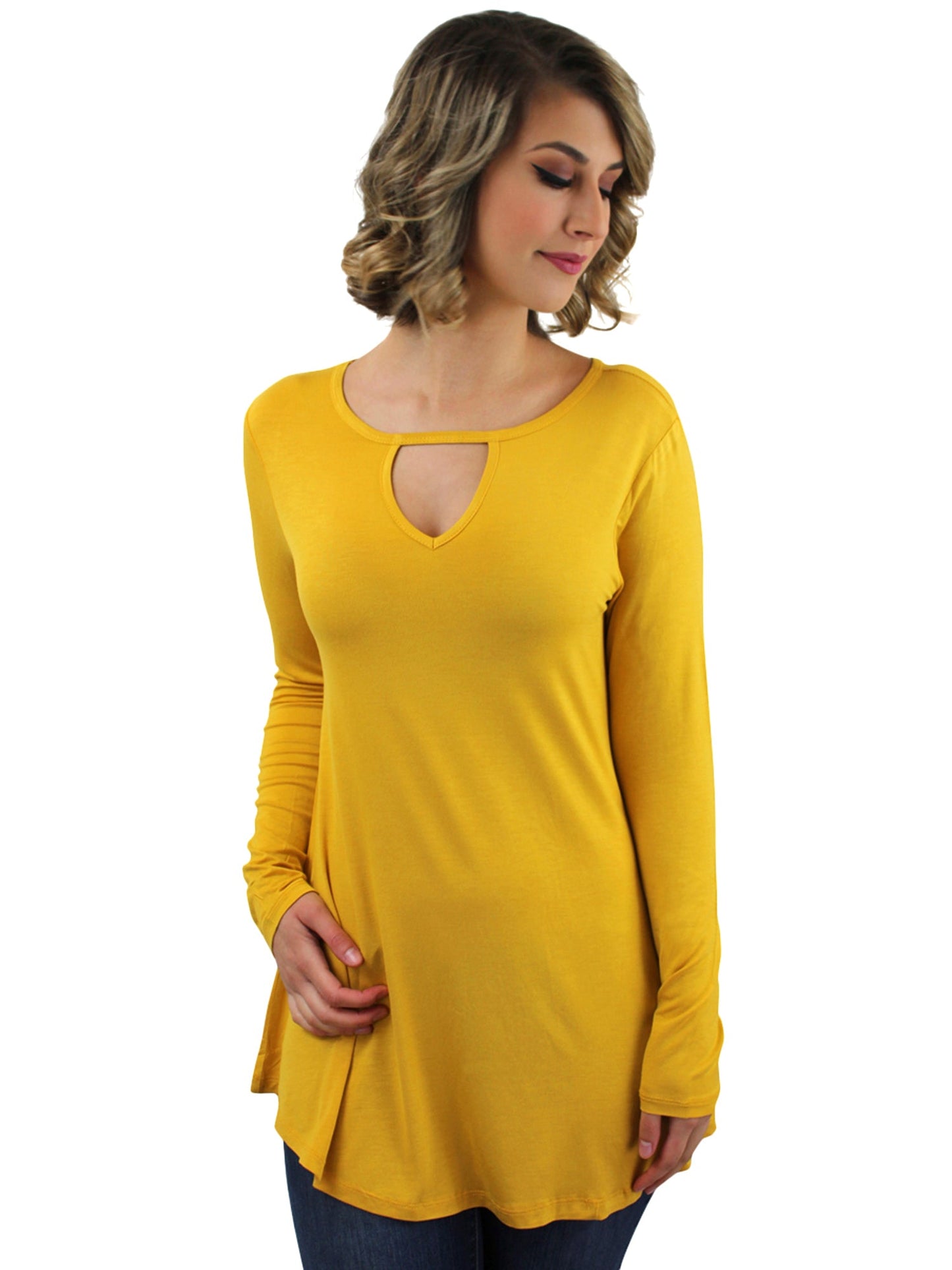 Lightweight Jersey Knit Long Sleeve Tunic Top