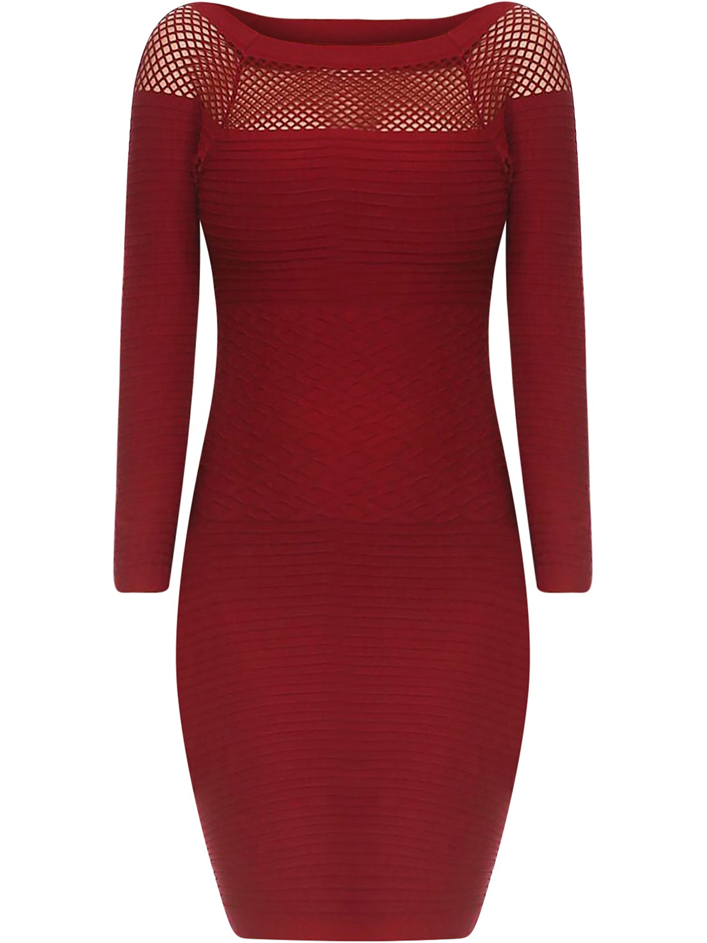 Long Sleeve Netted Neckline Bodycon Midi Dress